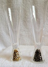 Oleg Cassini Two Flute Champagne Toasting Glasses Crystal Glitter In Bases - £23.59 GBP