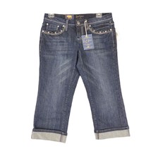 NWT Earl Jean Junior&#39;s 5 Capri Shorts Embellished Dark Denim Jeans Rhine... - £18.89 GBP