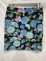 Talbots Floral Tropical Stretch Cotton Straight Skirt Blue Pockets 10P - £14.69 GBP