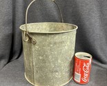Vintage Galvanized Riveted Bucket Heavy Duty 9”x9.25” Wire Bail W/wood H... - $34.65