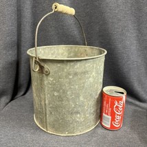 Vintage Galvanized Riveted Bucket Heavy Duty 9”x9.25” Wire Bail W/wood Handle - £27.78 GBP