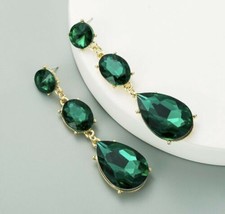 green triple water long drop dangle big fashion earrings Mexico 5 de Mayo - £10.32 GBP
