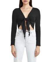 BCBGeneration Women's Knit Tie-Front Top in Black-Size XXS - $24.99