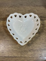 LENOX China Pierced Heart Vanity Trinket Candy Dish Embossed Rose 24K Gold Trim - £9.77 GBP
