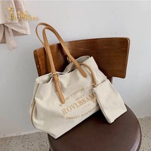 Korean Canvas Large-capacity  Bag Wild Simple Fashion Tote Handbag Letter Printi - £158.72 GBP