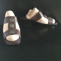 Bruno De Milano Sandals Womens 10 Brown Leather Woven Weave Block Heel Medallion - £10.25 GBP