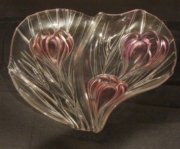 Large 15&quot;x 12&quot; Mikasa Crystal Pink Crocus Flower Serving Platter Low Bowl Heart - £27.97 GBP