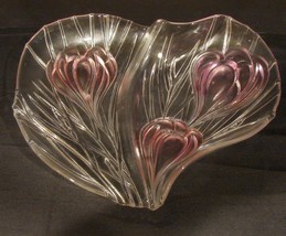 Large 15&quot;x 12&quot; Mikasa Crystal Pink Crocus Flower Serving Platter Low Bowl Heart - £27.56 GBP