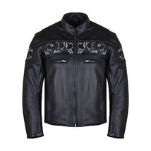Reflective Skull Premium Cowhide Leather Motorcycle Jacket - £157.34 GBP+