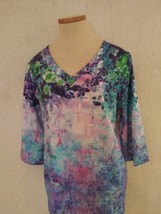 Misslook Cotton Blend V-neck top blouse Size M 8 10 Watercolor Floral Pr... - £7.88 GBP