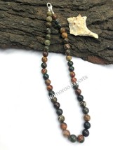 Natural Picasso Jasper 8x8 mm Beads Stretch Necklace Adjustable AN-76 - £8.75 GBP