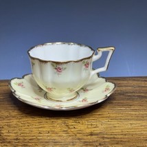Salisbury England Yellow Floral Bone China Teacup &amp; Saucer Gold Trim - $25.75