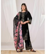 Black Velvet Suit Set with Velvet Dupatta,partywear suit set for eid fes... - $68.00