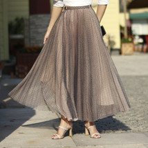 Gray Full Pleated Tulle Skirt Outfit Women Custom Plus Size Long Tulle Skirt image 2