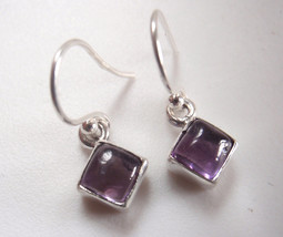 Amethyst Square 925 Sterling Silver Dangle Earrings Very Small - £8.62 GBP