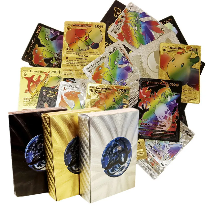 Pokemon Cards Golden Foil Shiny Rainbow Vmax Card Charizard Pikachu  Collection - £10.53 GBP
