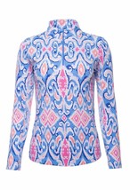 Nwt Ladies Ibkul Doreen Periwinkle Coral Long Sleeve Mock Golf Shirt - Xxl - £49.77 GBP