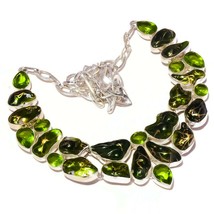 Green Golden Biwa Pearl, Peridot Gemstone 925 Silver Overlay Handmade Necklace - £54.09 GBP