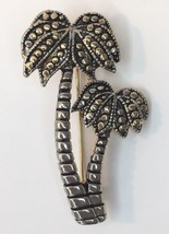 Vintage Palm Tree Brooch Pin Gold Tone &amp; Silver Tone 2.25&quot; - £18.87 GBP