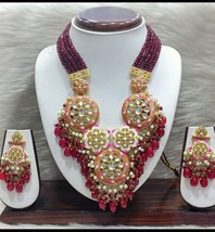 Bollywood Style Indian Gold Plated Kundan Ruby Red Necklace Enameled Jewelry Set - £147.80 GBP