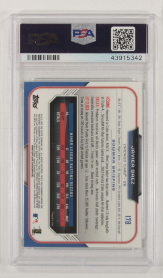 2015 Bowman Chrome Javier Baez PSA 10 Gemma come Nuovo Grado #178 Item image 2