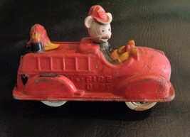 Antique Mickey Mouse Porky The Pig Rubber Toy Firetruck 1930&#39;s - £23.70 GBP