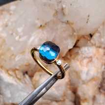 London Blue Topaz Gemstone With 2mm Moissanite Ring 925 Sterling Silvera - £63.31 GBP