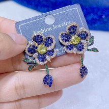 High Quality Micro Inlaid CZ Ladies Luxury Green Leaf And Blue Flower Dr... - £34.07 GBP