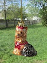 Quality Glass YORKIE YORKSHIRE TERRIER III Dog Breed Christmas Ornament - £11.76 GBP