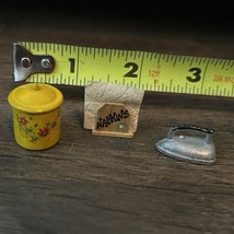 Vintage Miniature Dollhouse Lot Yellow Canister Tin, Napkin Holder, Meta... - $14.95