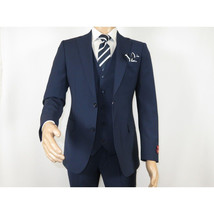 Men Suit BERLUSCONI Turkey 100% Italian Wool Super 180's 3pc Vested #Ber20 Navy image 2