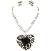 HW Collection Heart Shaped Pendant Necklace and Earrings Set For Women Fashion J - $12.73