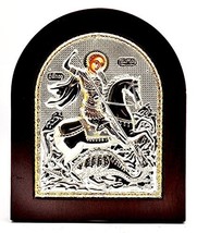 Saint George Byzantine Icon Sterling Silver 925 Treated Size 19x16cm - $58.70