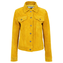 DR213 Women&#39;s Retro Classic Levi Style Leather Jacket Yellow - £108.48 GBP