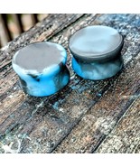14mm-18mm Light Blue/Gray Ear Lobe Gauges.  Handmade, One Of a Kind Design - €13,58 EUR+