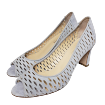 Aquatalia Womens Gray Suede Slip On Peep Toe Perforated Block High Heels Size 8 - £71.17 GBP