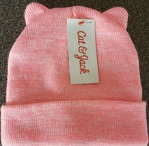 Girls&#39; Solid Cuffed Beanie - Cat &amp; Jack™ Coral Colored With Cat Ears ~ O... - $14.96