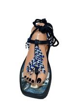 Farm Rio Beaded Blue Tile Flat Sandal Ankle Tie Women&#39;s 9, Euro 40 - £61.99 GBP