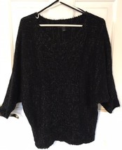 Nine West Jeans Black W/ Gold Threads 3/4 Sleeve Sweater Pullover Size Large - £10.16 GBP