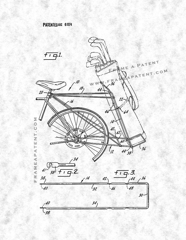 Golf Bag Bicycle Rack Patent Print - Gunmetal