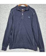 Tommy Bahama Mens Sweater Sz L Navy Blue Quarter Zip Pullover Casual Preppy - $17.41