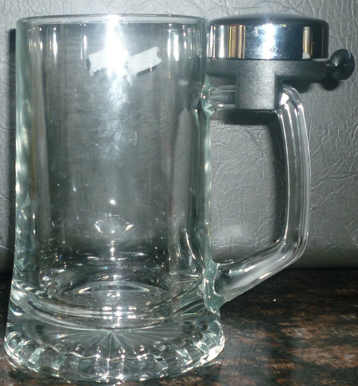 CLEAR GLASS BEER STEIN W/BELL CLOVER &#39;RING FOR MORE BEER&#39; - $4.00