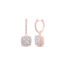 10kt Rose Gold Womens Round Diamond Hoop Square Dangle Earrings 7/8 Cttw - £801.51 GBP