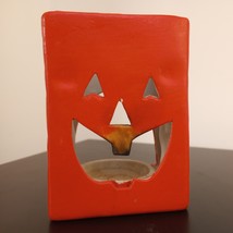 Halloween Porcelain Pumpkin Face Candle Holder Tealight 4.5&quot; X 3&quot; Vintage China - £6.23 GBP