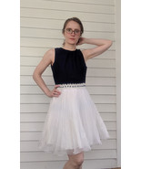 60s Mini Dress Formal Pleated Party Sleeveless Dark Blue White XS 1960s - $42.00