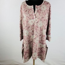 Kim &amp; Cami Womens Plus 1X Grey Pink Flor Tunic Top Cuff Sleeves Slit Sides - £15.00 GBP