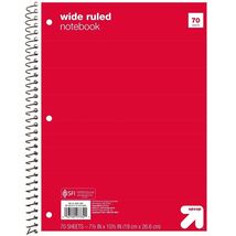 Up&amp;up Wide Ruled 1 Subject Spiral Notebook Red 70 Pages 3 Hole Punched - $11.77