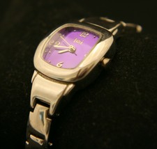 New ladies&#39; purple dial lei chrome Japanese quartz wristwatch with link ... - £23.35 GBP