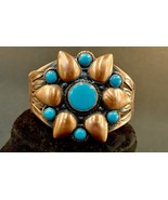 Vintage Bell Trading Post Solid Copper Turquoise Cuff Bracelet Southwest... - £38.05 GBP
