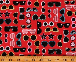 Cotton Sunglasses Glasses Eyewear Toss on Red Fabric Print by the Yard D401.44 - £23.97 GBP